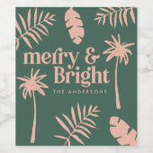 groen en roze kerst tropische gunst cadeau wijn etiket (Enkel label)