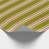 Groen en roze kleurig, gelinkt/gestreept patroon cadeaupapier (Hoek)