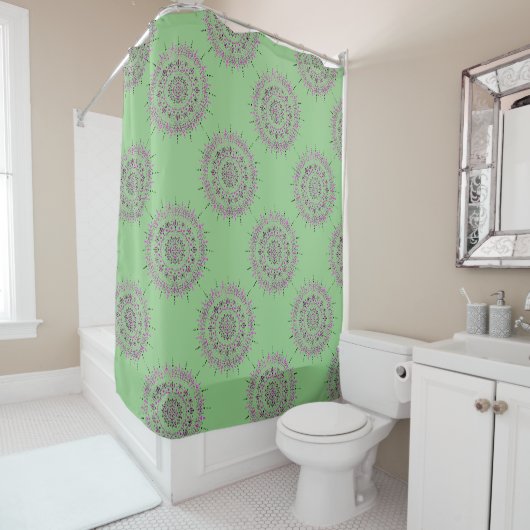 Groen en roze Mandala Shower Curtain Douchegordijn (In situ)
