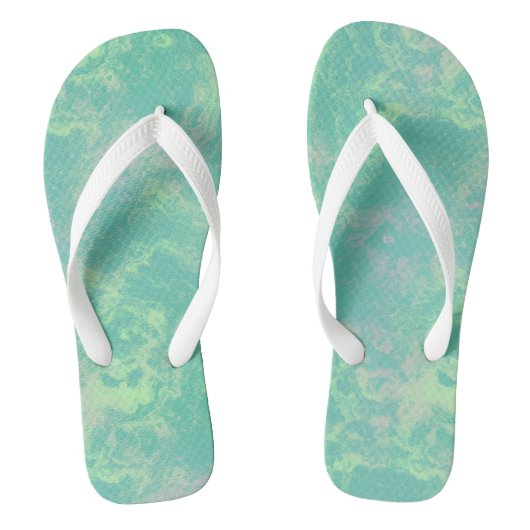 Groen en roze Marmeren Swirl Abstract Teenslippers (Voetbed)