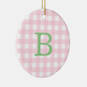 Groen en Roze Monogram van Gingham Keramisch Ornament (Rechts)