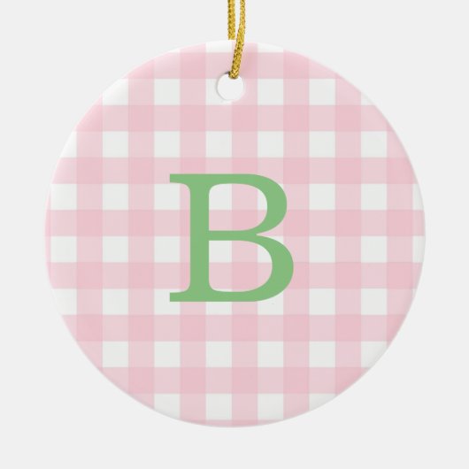 Groen en Roze Monogram van Gingham Keramisch Ornament (Voorkant)