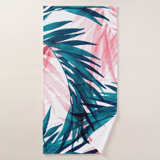 Groen en roze palmblad badhanddoek (Badhanddoek)