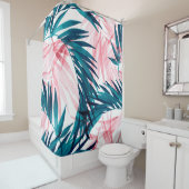 Groen en roze palmblad douchegordijn (In situ)