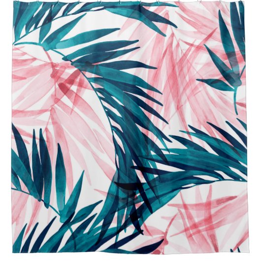 Groen en roze palmblad douchegordijn (Voorkant)