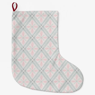 Groen en roze pastel diamant patroon grote kerstsok