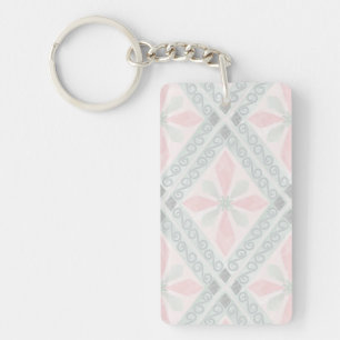 Groen en roze pastel diamant patroon sleutelhanger