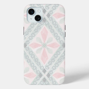 Groen en roze pastel diamantpatroon iPhone 15 mini hoesje
