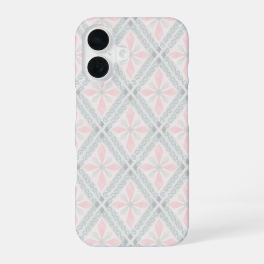 Groen en roze pastel diamantpatroon iPhone 16 hoesje (Achterkant)