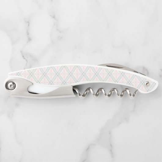 Groen en roze pastel diamantpatroon kurkentrekker (Voorkant)