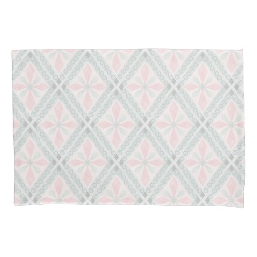 Groen en roze pastel diamantpatroon kussensloop (Voorkant)