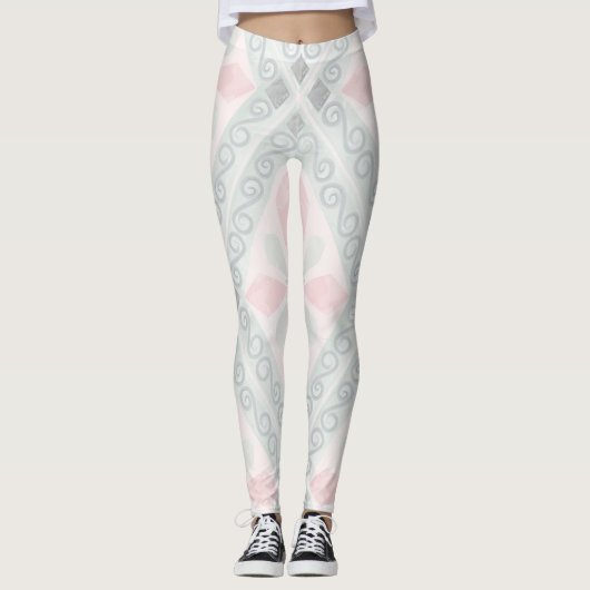 Groen en roze pastel diamantpatroon leggings (Voorkant)