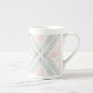 Groen en roze pastel diamantpatroon porselein kop