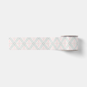 Groen en roze pastel diamantpatroon satijnen lint