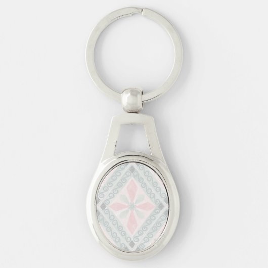 Groen en roze pastel diamantpatroon sleutelhanger (Voorkant)