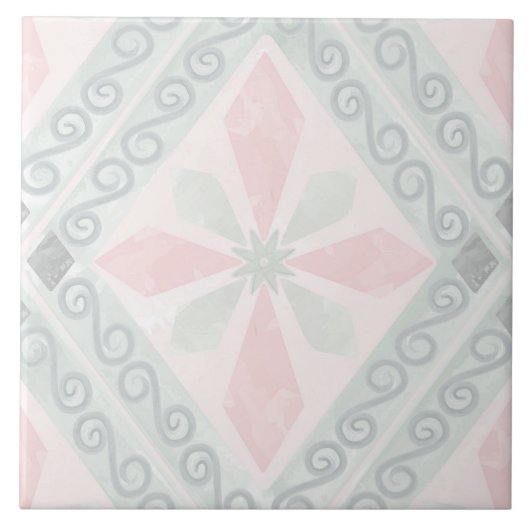 Groen en roze pastel diamantpatroon tegeltje (Voorkant)