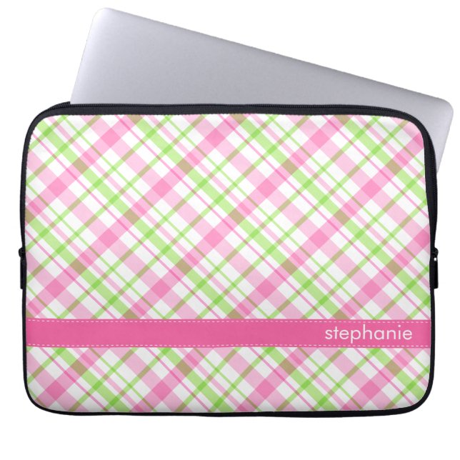 Groen en roze patroon laptop sleeve (Voorkant)