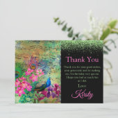  Groen en Roze Peacock Birthday Dank u Bedankkaart (Staand voorkant)