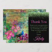  Groen en Roze Peacock Birthday Dank u Bedankkaart (Voorkant / Achterkant)