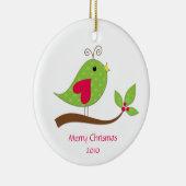 Groen en Roze poka Dot Love Bird on Branch Keramisch Ornament (Rechts)