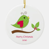 Groen en Roze poka Dot Love Bird on Branch Keramisch Ornament (Voorkant)