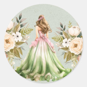 Groen en Roze Quinceanera Verjaardagsfeest Ronde Sticker