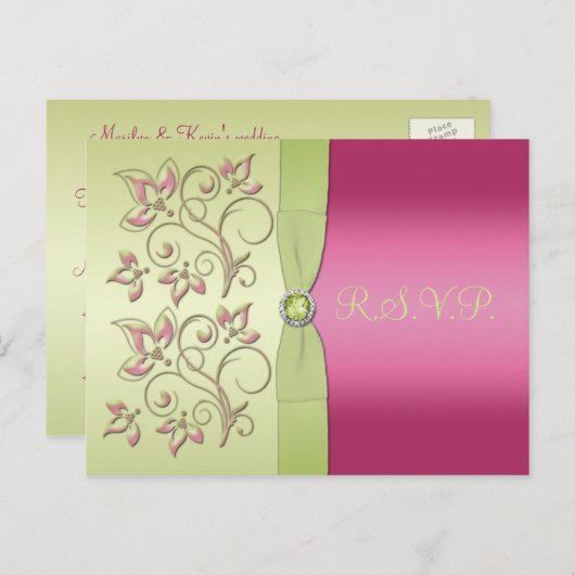 Groen en Roze R.S.V.P. Briefkaart (Voorkant / Achterkant)