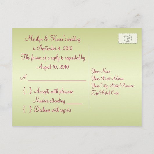 Groen en Roze R.S.V.P. Briefkaart (Achterkant)