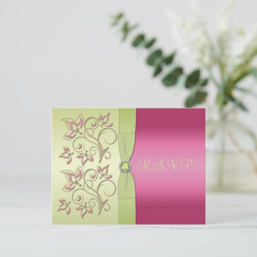 Groen en Roze R.S.V.P. Briefkaart (Staand voorkant)