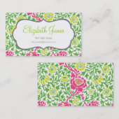 Groen en Roze Retro Bloemen Damask Visitekaartje (Voorkant / Achterkant)