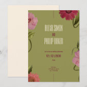 Groen en Roze, Rode Waterverf Bloemenbruiloft Kaart (Voorkant / Achterkant)