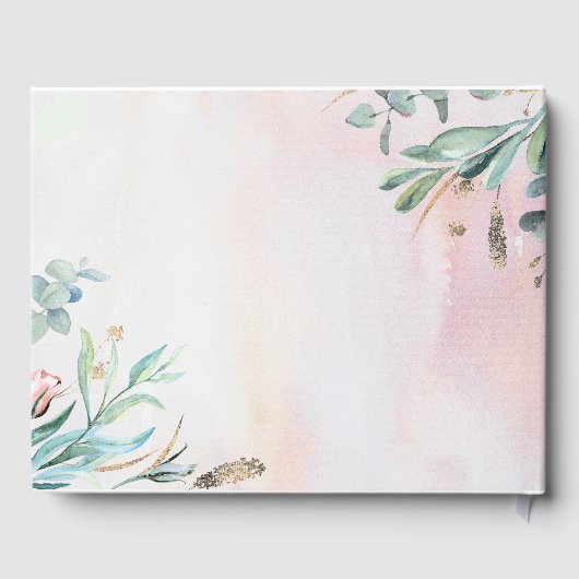 groen en roze roos botanische bruiloft gastenboek (Achterkant)