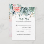 Groen en Roze Rose Elegant Bruiloft RSVP (Voorkant / Achterkant)