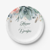 Groen en Roze Rozentuin Bruiloft Papieren Bordje (Voorkant)