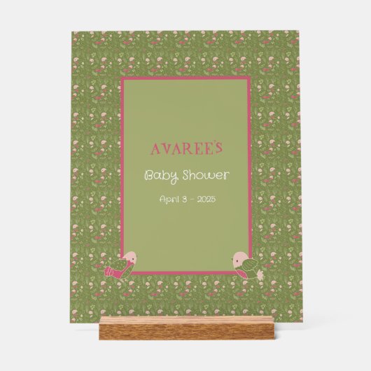 Groen en Roze Schattigee Vogels Baby shower Acryl Bord (Voorkant)