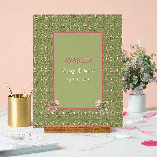 Groen en Roze Schattigee Vogels Baby shower Acryl Bord (Huwelijk)