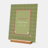 Groen en Roze Schattigee Vogels Baby shower Acryl Bord (Hoek)