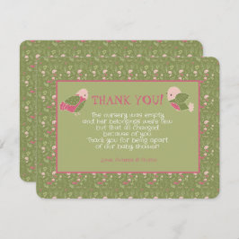 Groen en Roze Schattigee Vogels Baby shower Dank u