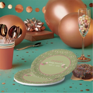 Groen en Roze Schattigee Vogels Baby shower Papier Papieren Bordje