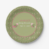 Groen en Roze Schattigee Vogels Baby shower Papier Papieren Bordje (Voorkant)