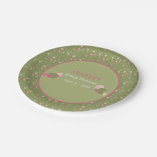 Groen en Roze Schattigee Vogels Baby shower Papier Papieren Bordje (Gekanteld)
