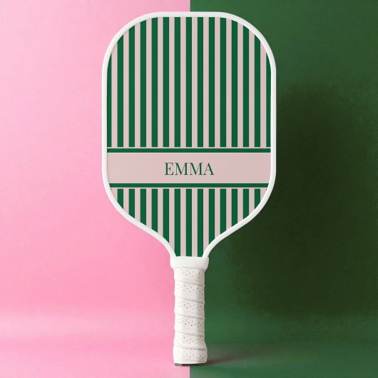 Groen en roze stipes moderne gepersonaliseerde naa pickleball paddle