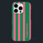 Groen en roze streepjespatroon gepersonaliseerd iPhone 16 pro hoesje<br><div class="desc">Voeg een stijlvol tintje toe aan uw telefoon met dit groene en roze streepjespatroon gepersonaliseerde iPhone 16 Pro-hoesje. Met een chique gestreept ontwerp biedt het een perfecte mix van elegantie en moderne flair. Pas het aan met jouw naam of initialen voor een unieke look, waardoor het een geweldig accessoire of...</div>