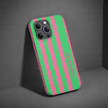 Groen en roze streepjespatroon gepersonaliseerd iPhone 16 pro hoesje<br><div class="desc">Voeg een stijlvol tintje toe aan uw telefoon met dit groene en roze streepjespatroon gepersonaliseerde iPhone 16 Pro-hoesje. Met een chique gestreept ontwerp biedt het een perfecte mix van elegantie en moderne flair. Pas het aan met jouw naam of initialen voor een unieke look, waardoor het een geweldig accessoire of...</div>