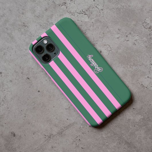 Groen en roze streepjespatroon gepersonaliseerd Case-Mate iPhone case