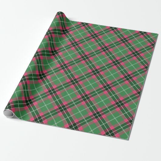 Groen en Roze Tartan geroteerd Cadeaupapier (Uitgerold)