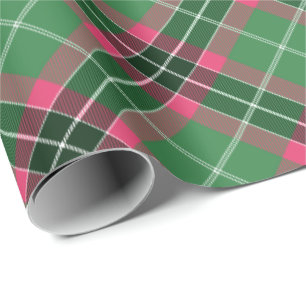 Groen en Roze Tartan geroteerd Cadeaupapier