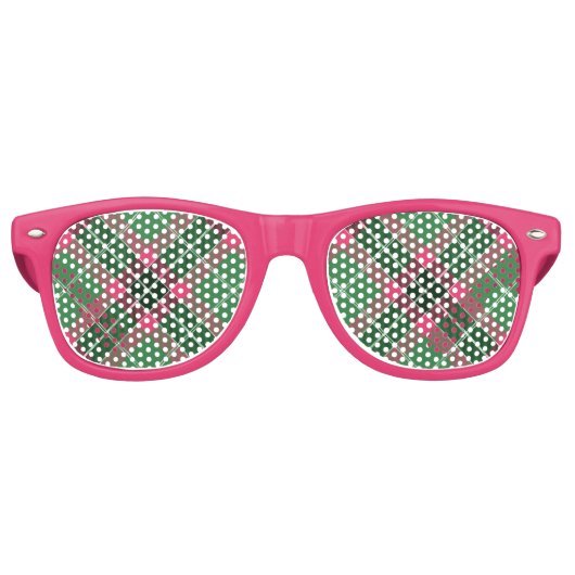 Groen en Roze Tartan Retro Zonnebril (Voorkant)