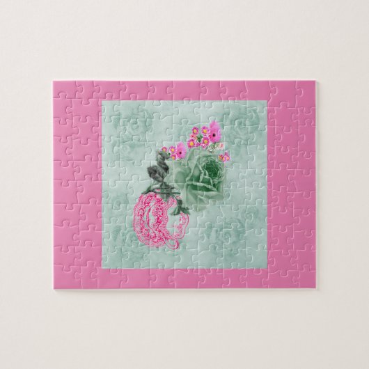 Groen en Roze  Teacup & Rozen Legpuzzel (Horizontaal)