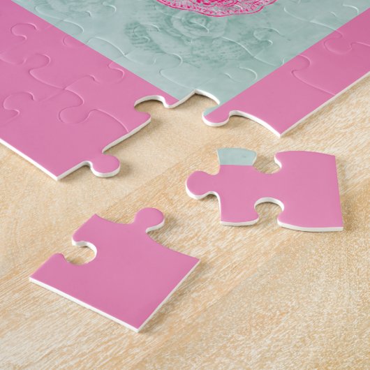 Groen en Roze  Teacup & Rozen Legpuzzel (Zijkant)